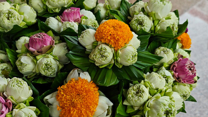 Lotus and marigold flowers for worship