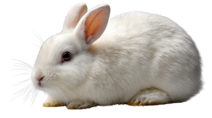 Fluffy Bunny Portrait: An adorable bunny, captured in a close-up portrait, showcases its soft, pure white fur and captivating features, embodying the gentle nature of the animal.