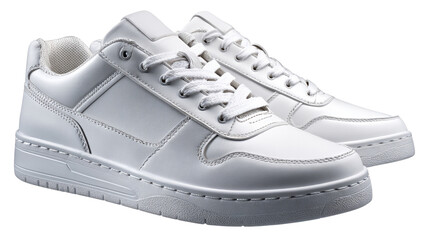 Fresh White Sneakers: A pair of clean, pristine white sneakers sit on display, their classic design and sporty aesthetic making them a perfect choice for everyday casual wear.