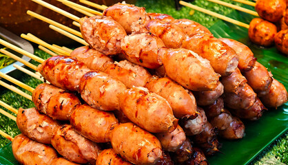 Isan sausage in street food