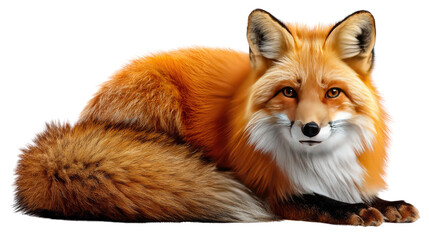 Obraz premium Elegant Red Fox: An elegant red fox, with its vibrant reddish-orange fur and keen eyes, is captured in a striking portrait, evoking a sense of untamed beauty and alertness.