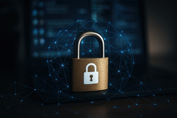 Lock and padlock data protection and security concept empowering cybersecurity and privacy every day