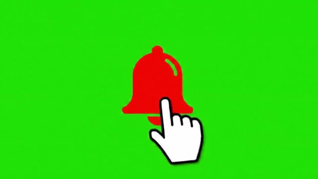 Pop up youtube subscribe like bell icon button clicked animation motion graphic with chroma green screen clip template 4k