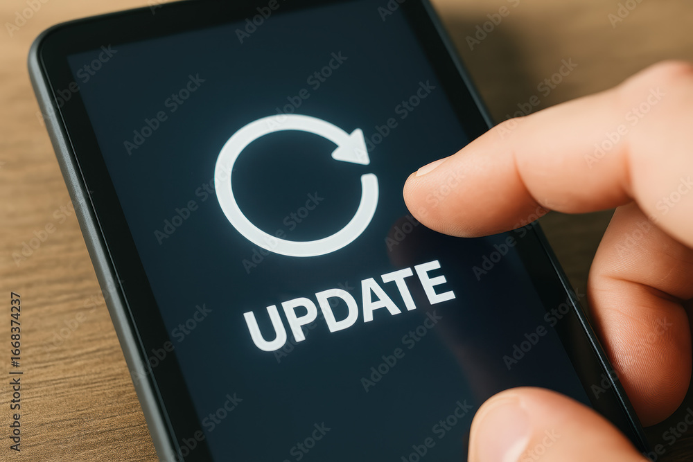 Poster update icon and concept inspire progress with software system action for technology