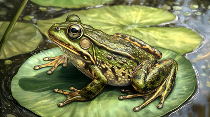 Colorful frog on lily pad