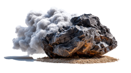 Meteor Impact: A visually arresting depiction of a meteor impact, the raw power of nature unfurls in a cloud of smoke and debris, forming an abstract narrative on cosmic scale