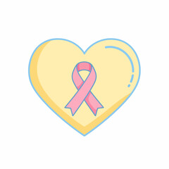 Heart with Pink Ribbon: Breast Cancer Awareness Symbol in Pastel Colors.