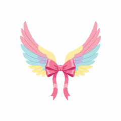 Obraz premium Colorful Pastel Wings with a Pink Bow.