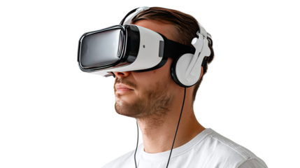 Immersive Reality: Capturing the essence of modern technology, this shot presents a man completely immersed in virtual reality.