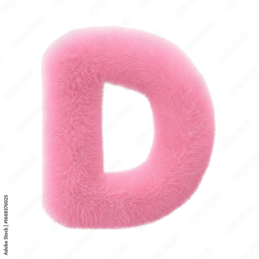 Aufkleber soft fluffy pink letter d with fur texture shows creative font design and appealing visual object