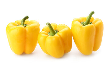 Yellow bell peppers on white background