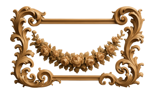 Baroque border with ornate scrolls and floral garlands