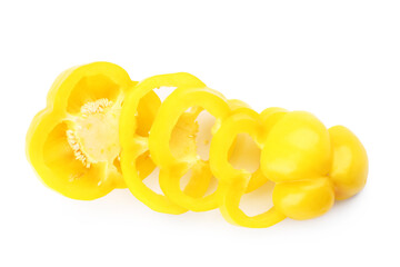 Slices of yellow bell pepper on white background