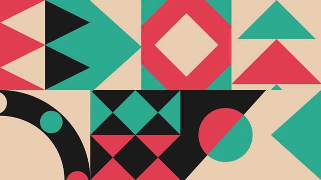 A striking motion graphic featuring an animated pattern of colorful geometric shapes, ideal for a bold and energetic corporate or creative video.