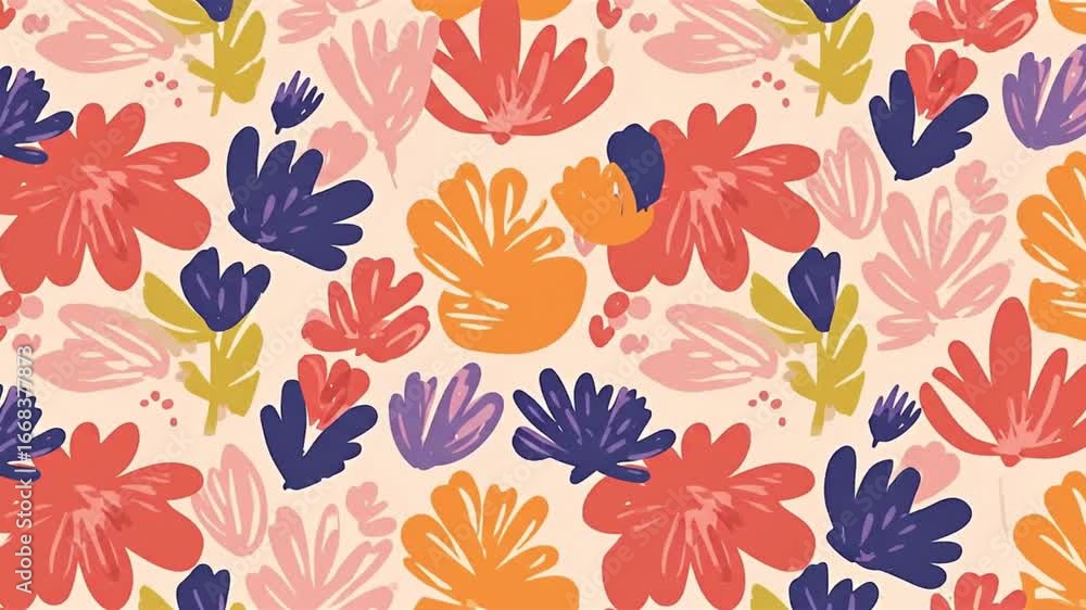 Poster floral pattern with abstract shapes and warm colors on a light background