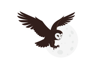 Obraz premium A brown owl is shown midflight in front of a moon its wings spread wide ready to catch its prey