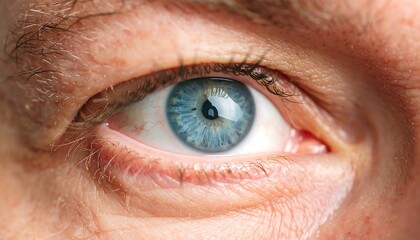 Fototapeta premium Close Up of a Light Blue Eye with Visible Blood Vessels and Eyelashes