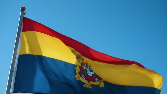 Vibrant flag waving against a clear blue sky, symbolizing national pride and identity