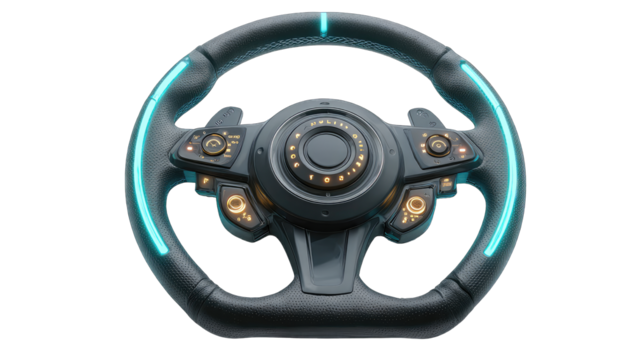 Racing wheel, dark gray, teal accents