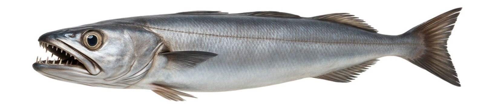 Hake fish with elongated body and sharp teeth