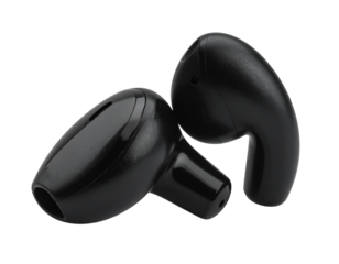 Single Minimalist Earbud with Glossy Finish, Angled Presentation, Isolated PNG