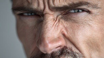 Fototapeta premium Close-up of a focused Caucasian male, showing intense expression and detailed skin texture.