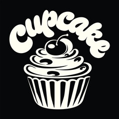T-shirt Design for Whimsical Cupcake Vector Graphic with Retro Typography in Contrasting Colors for Sweet and Playful Designs
