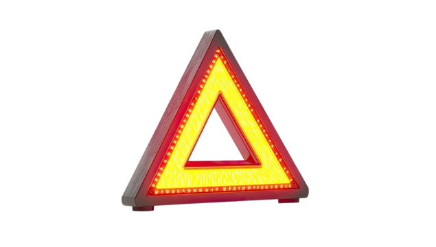 Illuminated triangular warning sign