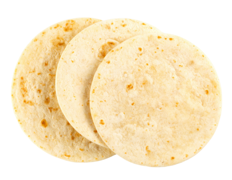 Three Flat Bread Tortillas Overlapping, isolated on transparent background PNG - Powered by Adobe