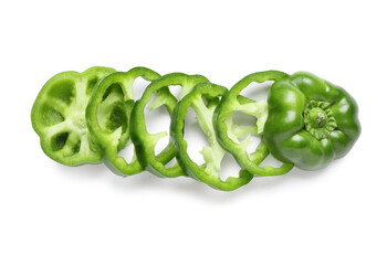 Slices of green bell pepper on white background