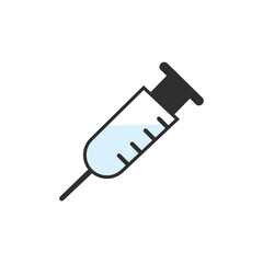 Medical syringe icon. The syringe is filled with a vaccine solution. Vector Illustration of medical syringe with needle. Injection syringe vaccine medical icon vector illustration design