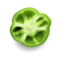 Cut green bell pepper on white background