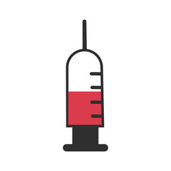 Medical syringe icon. The syringe is filled with a vaccine solution. Vector Illustration of medical syringe with needle. Injection syringe vaccine medical icon vector illustration design