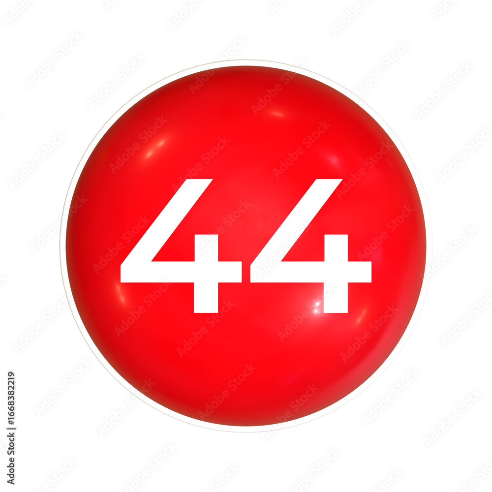 Poster red sphere or button with number 44