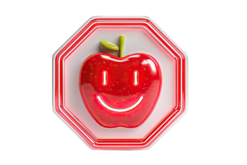 Red apple emoticon in octagonal frame