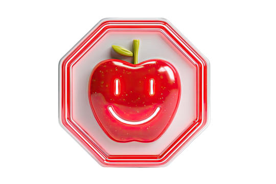 Red apple emoticon in octagonal frame