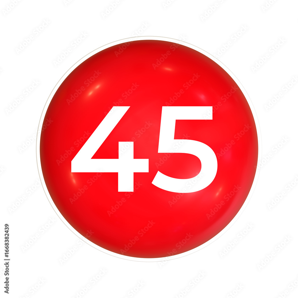 Poster red sphere or button with number 45