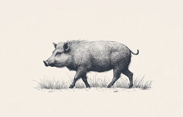 Fototapeta premium Boar, wild boar, hog, wild pig, sketch. Vintage retro print, wild boar, forest pig sketch ink style drawing, linear drawing, engrave old school. Sketch artwork silhouette wild ho pig. Illustration