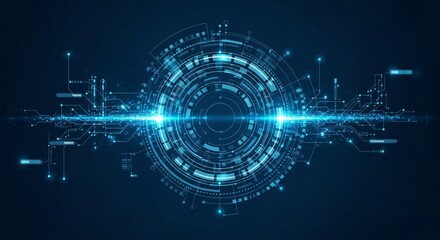 Obraz premium Dynamic digital network hub glowing with futuristic blue light