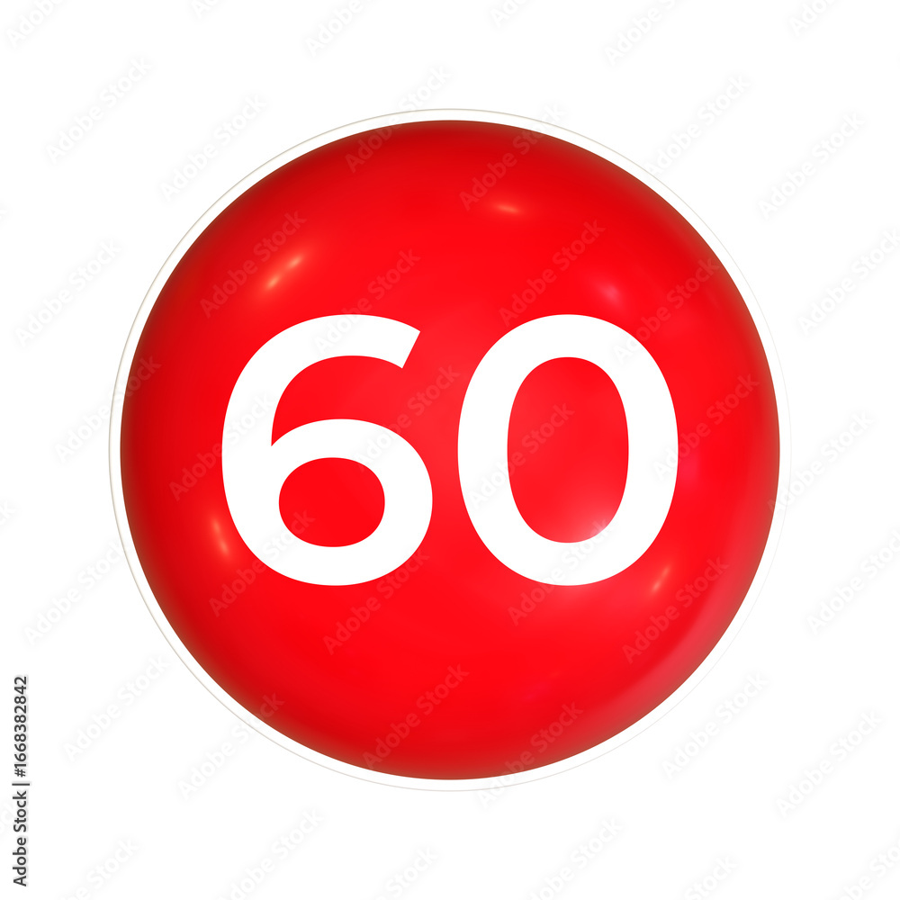 Poster red sphere or button with number 60