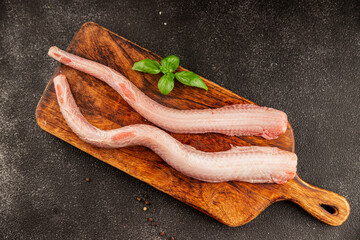Raw rock eel fish rock salmon shark seafood small-spotted catshark tasty snack fresh delicious...