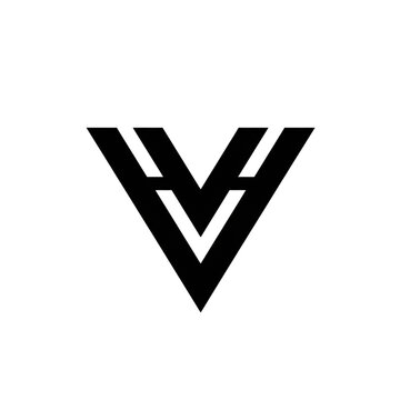 Abstract black and white geometric logo design featuring a stylized letter V with internal double H monogram, modern minimalist brand symbol