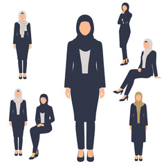 A set of vector elements of formal hijab muslim women with suits