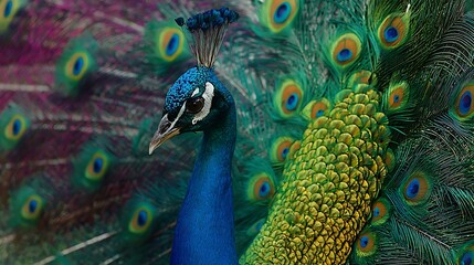 Peacock Displaying Colorful Feathers Detail Close-up Wildlife Nature Background