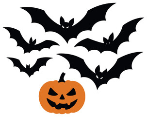 Flying bats silhouette vector for halloween night decor and spooky themes