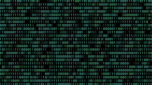 A clean and simple looping motion graphic featuring classic green binary code cascading down a screen, great for technology, coding, or data visualization.