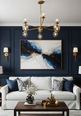 Elegant Living Room Interior Design with Abstract Art.