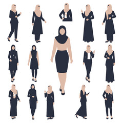 Fototapeta premium A set of vector elements of islamic women hijab fashion style dress