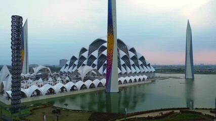 a aerial 4k footage view of al jabbar mosque in bandung, west java