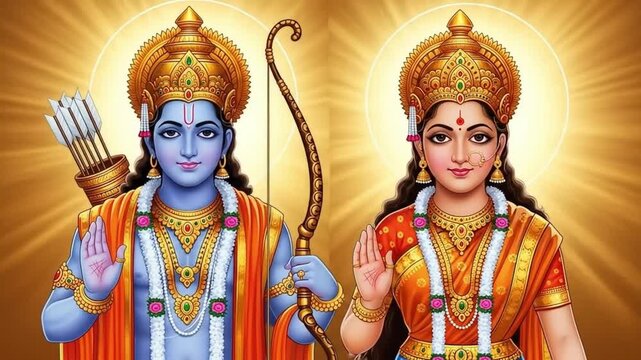 Rama and sita hindu deities illustration for ram navami festival celebrations india art